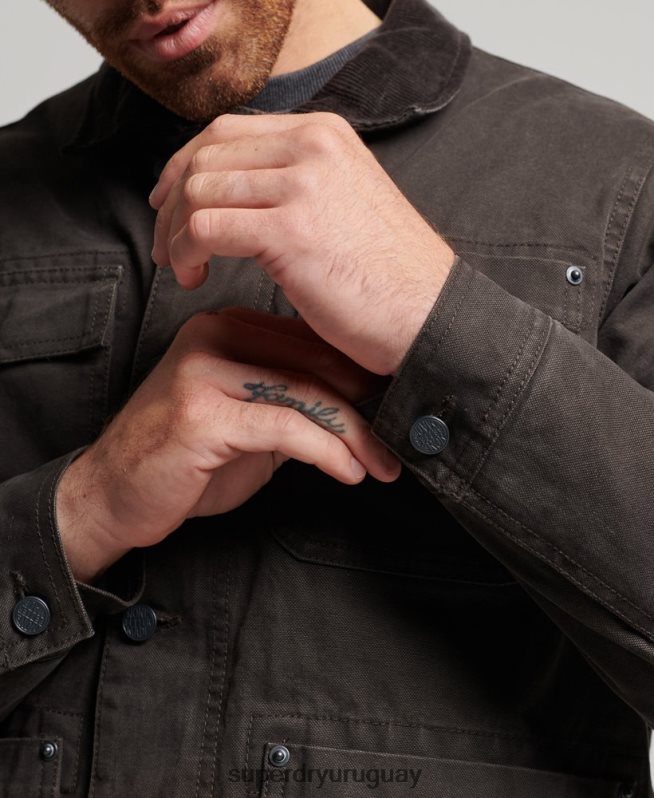 uy Superdry hombres chaqueta ranchera de ropa de trabajo marrón DT2N8Z4649 ropa