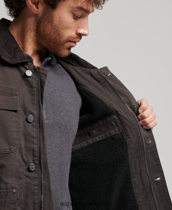 uy Superdry hombres chaqueta ranchera de ropa de trabajo marrón DT2N8Z4649 ropa