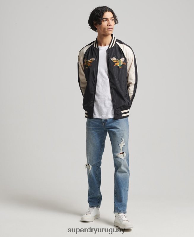 uy Superdry hombres chaqueta sukajan vintage negro DT2N8Z4599 ropa