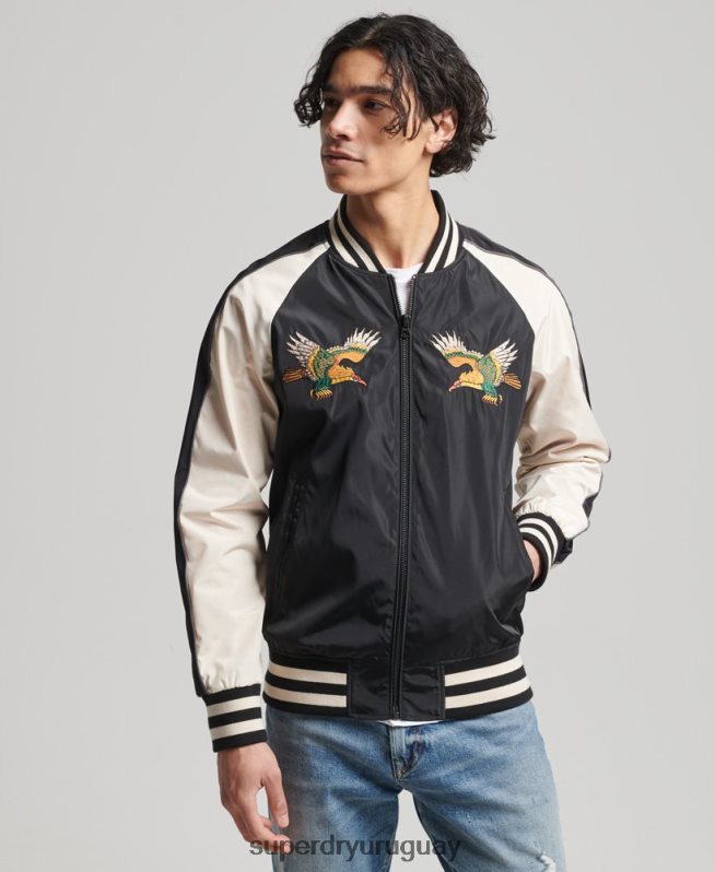 uy Superdry hombres chaqueta sukajan vintage negro DT2N8Z4599 ropa