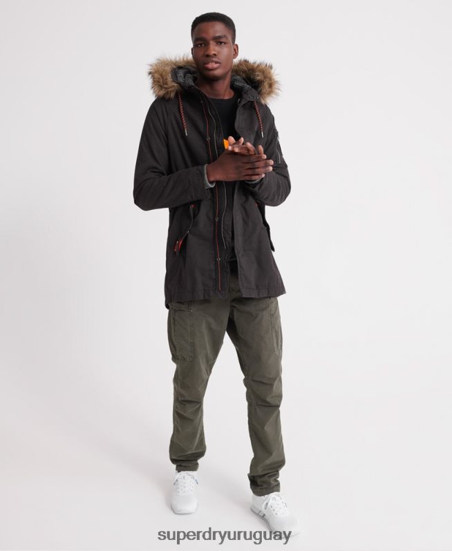 uy Superdry hombres parka de aviador rookie de montaña negro DT2N8Z4605 ropa