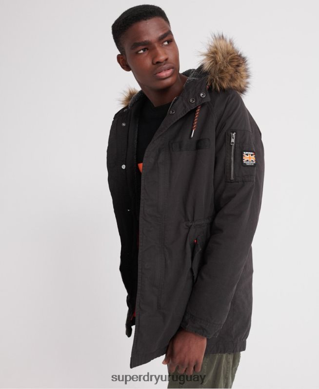 uy Superdry hombres parka de aviador rookie de montaña negro DT2N8Z4605 ropa