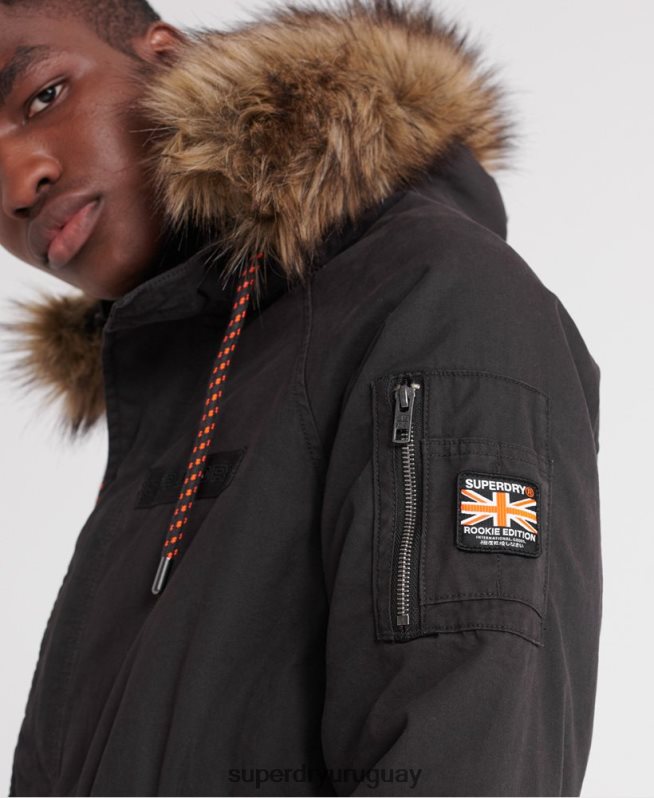 uy Superdry hombres parka de aviador rookie de montaña negro DT2N8Z4605 ropa