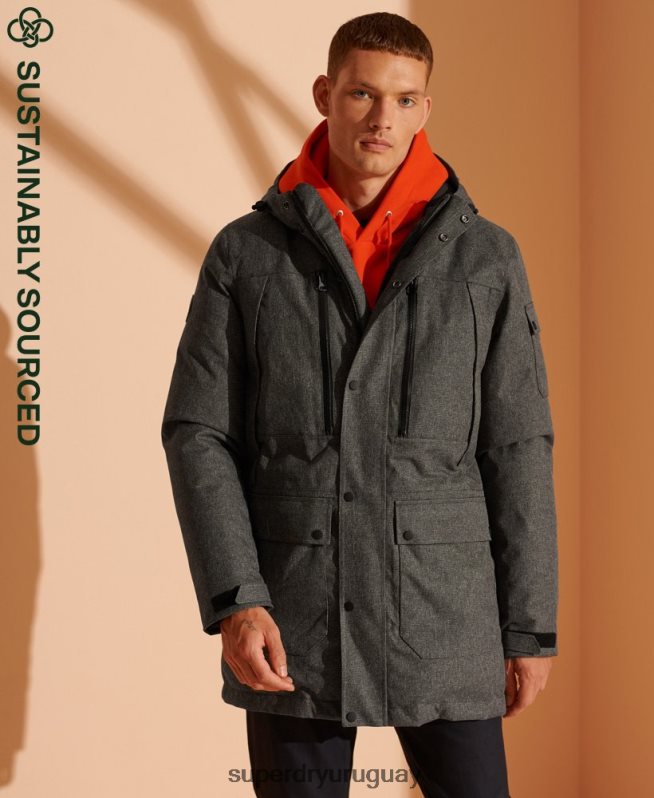 uy Superdry hombres parka de plumón impermeable gris DT2N8Z4681 ropa