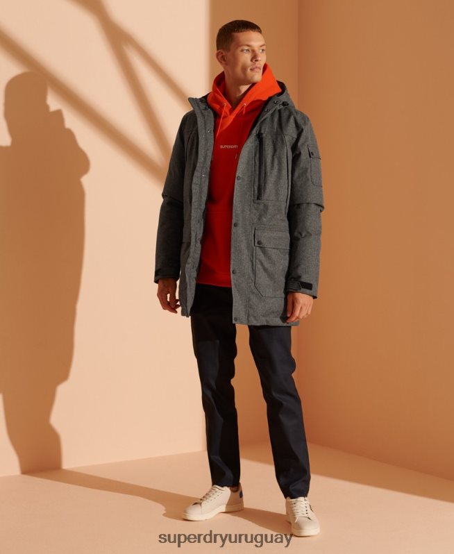 uy Superdry hombres parka de plumón impermeable gris DT2N8Z4681 ropa