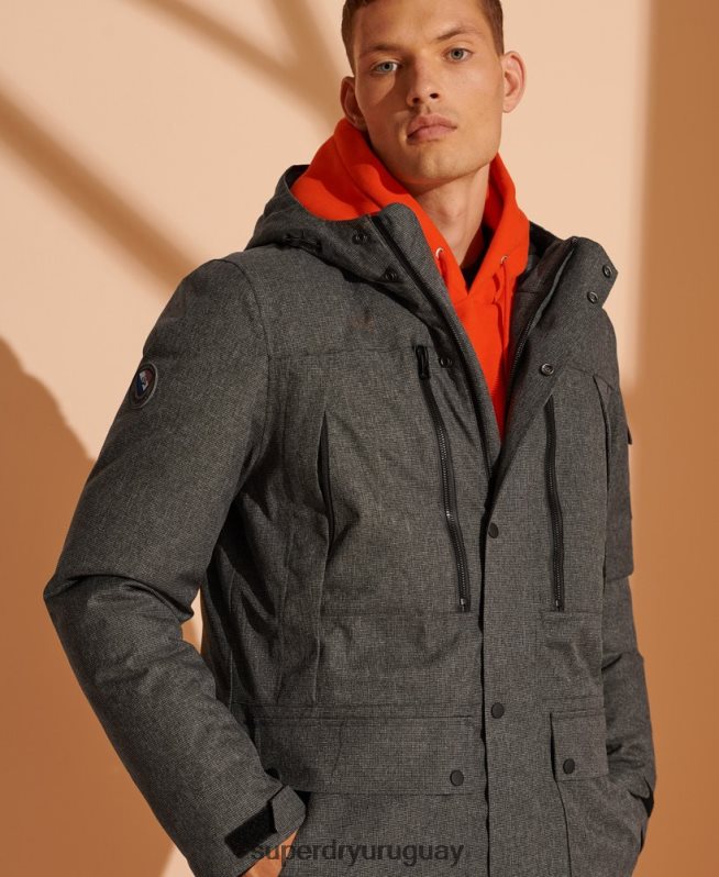 uy Superdry hombres parka de plumón impermeable gris DT2N8Z4681 ropa