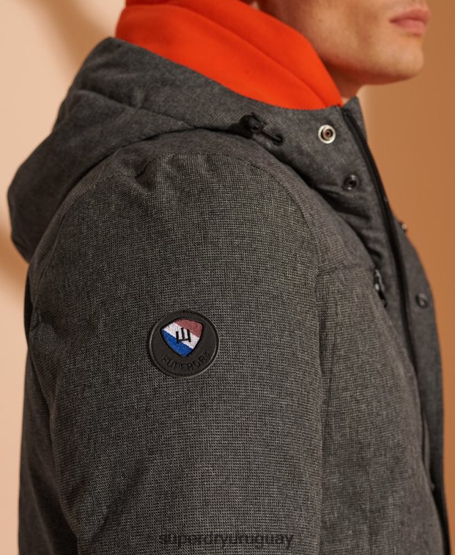 uy Superdry hombres parka de plumón impermeable gris DT2N8Z4681 ropa