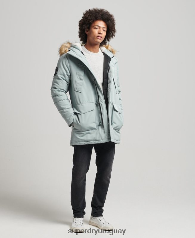 uy Superdry hombres parka everest de piel sintética con capucha azul claro DT2N8Z1007 ropa