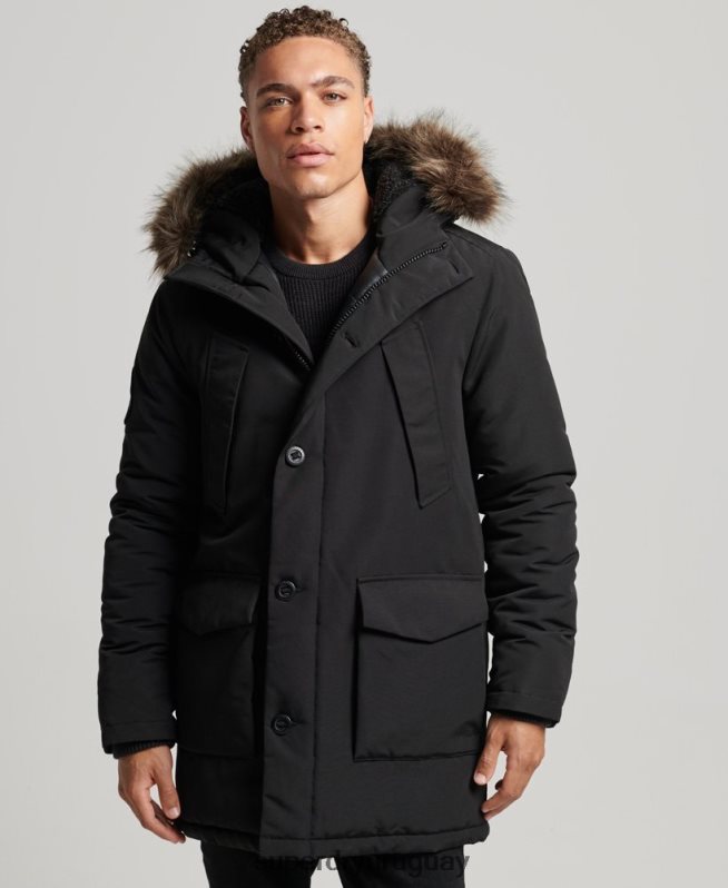 uy Superdry hombres parka everest de piel sintética con capucha gris oscuro DT2N8Z1086 ropa