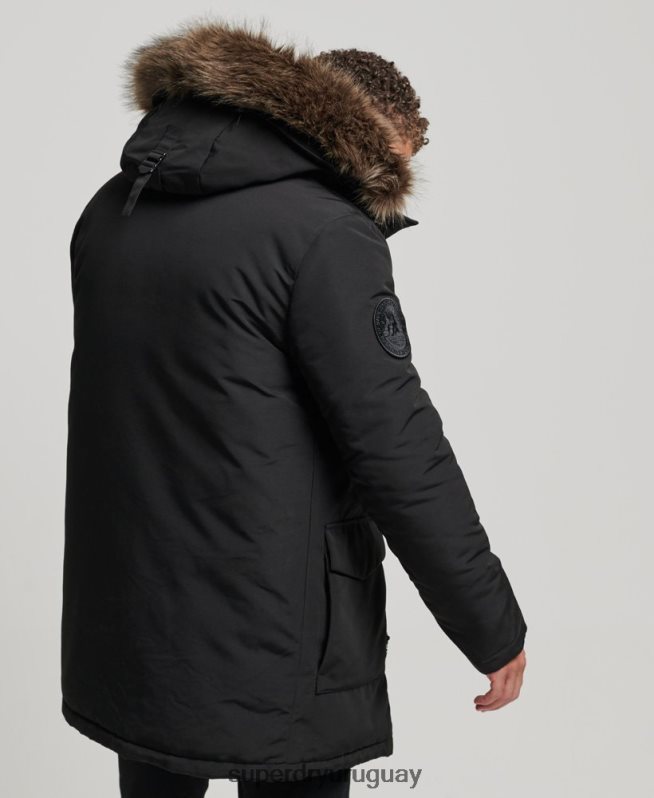uy Superdry hombres parka everest de piel sintética con capucha gris oscuro DT2N8Z1086 ropa