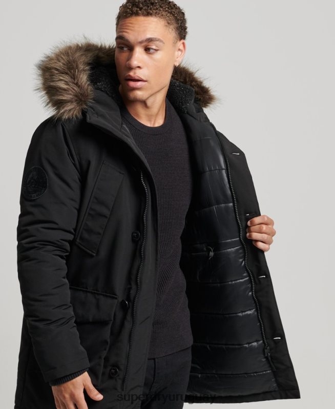 uy Superdry hombres parka everest de piel sintética con capucha gris oscuro DT2N8Z1086 ropa