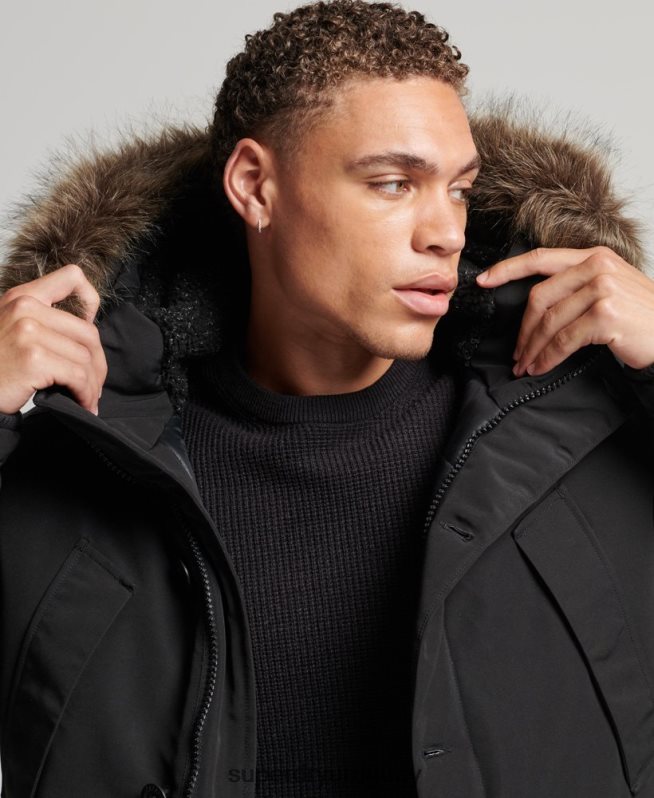uy Superdry hombres parka everest de piel sintética con capucha gris oscuro DT2N8Z1086 ropa
