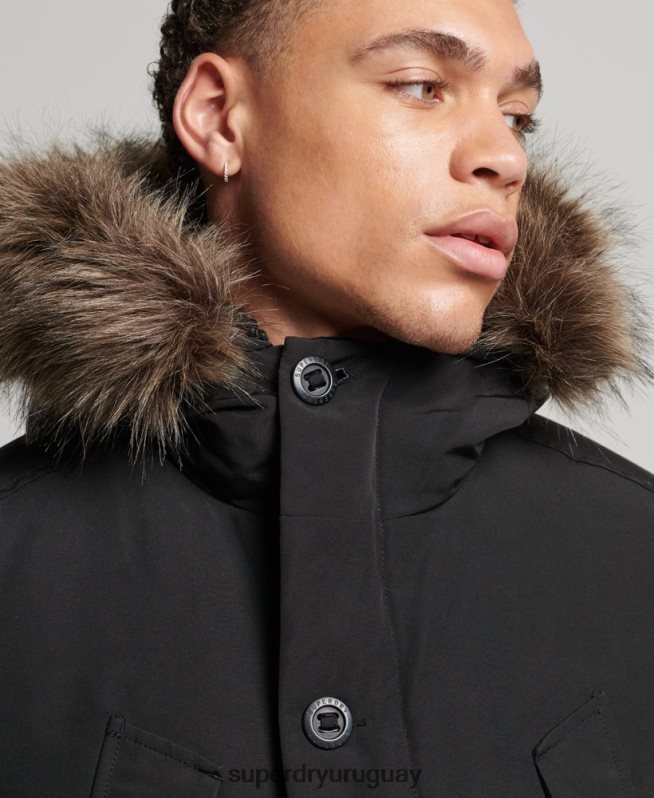 uy Superdry hombres parka everest de piel sintética con capucha gris oscuro DT2N8Z1086 ropa