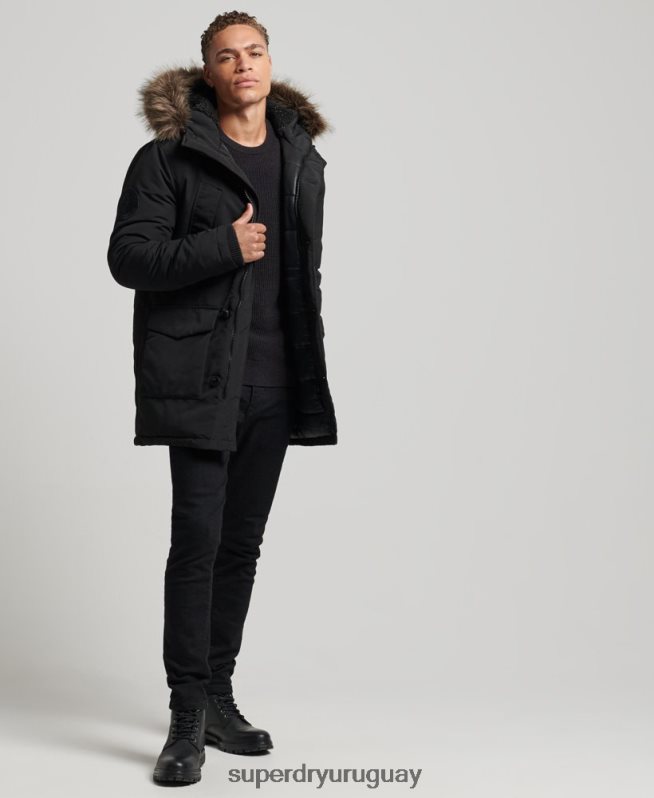 uy Superdry hombres parka everest de piel sintética con capucha gris oscuro DT2N8Z1086 ropa