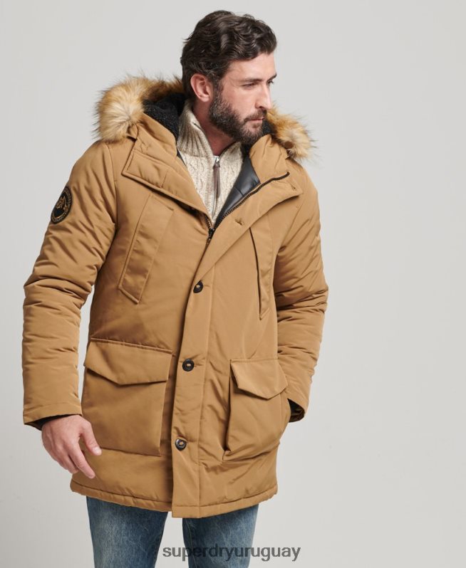 uy Superdry hombres parka everest de piel sintética con capucha marrón DT2N8Z1008 ropa