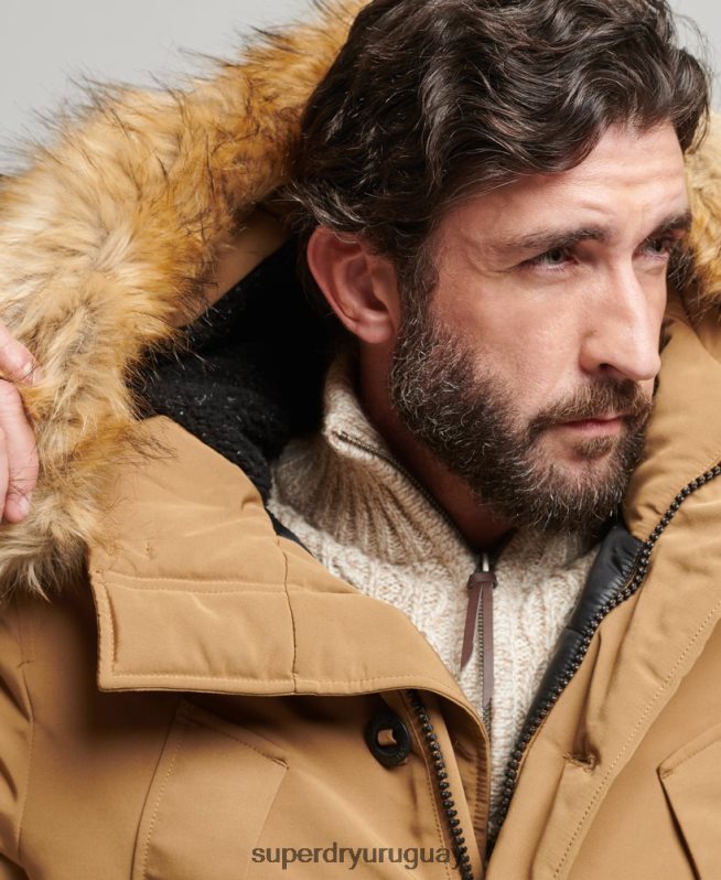 uy Superdry hombres parka everest de piel sintética con capucha marrón DT2N8Z1008 ropa