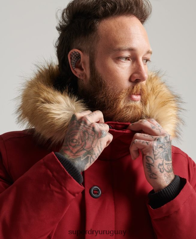 uy Superdry hombres parka everest de piel sintética con capucha rojo DT2N8Z1061 ropa