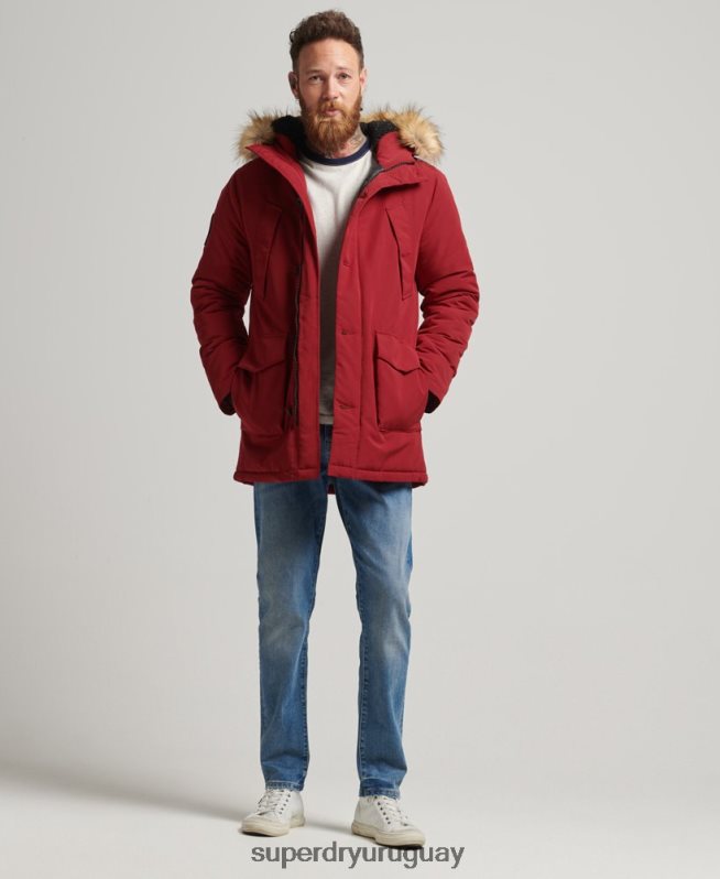 uy Superdry hombres parka everest de piel sintética con capucha rojo DT2N8Z1061 ropa