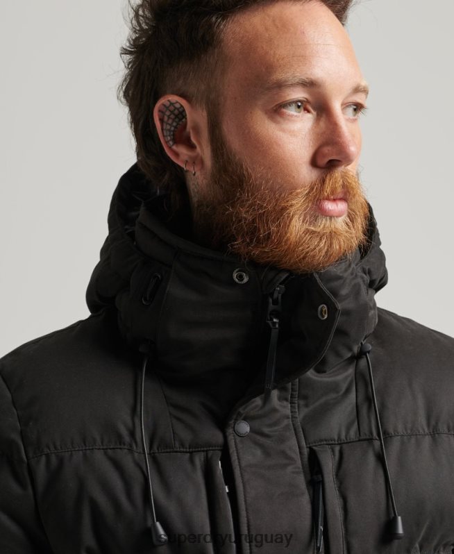 uy Superdry hombres parka expedición de microfibra negro DT2N8Z4557 ropa