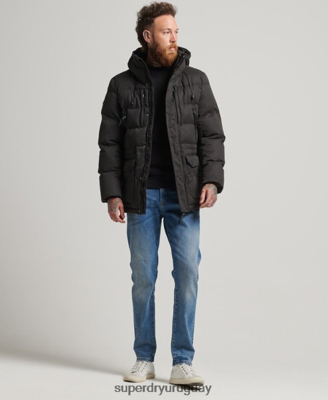 uy Superdry hombres parka expedición de microfibra negro DT2N8Z4557 ropa