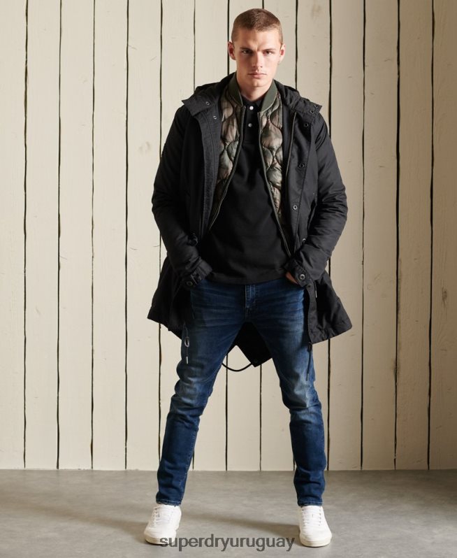 uy Superdry hombres parka militar con cola de pez gris oscuro DT2N8Z4687 ropa