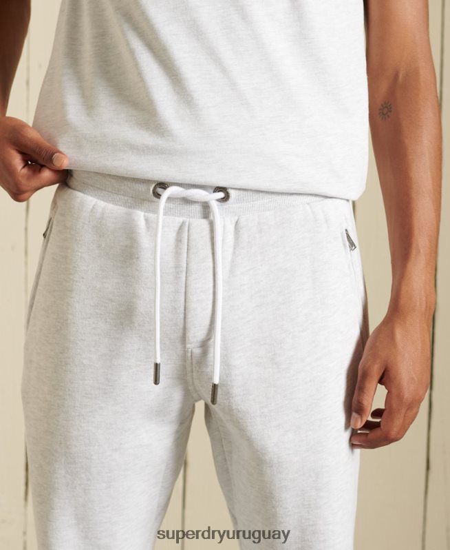 uy Superdry hombres joggers cepillados con logo central gris claro DT2N8Z6445 ropa