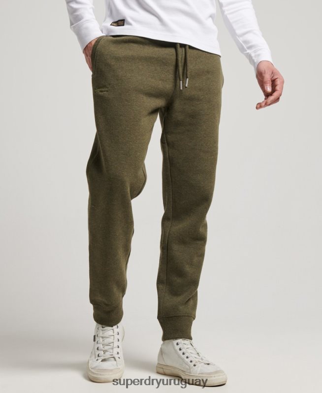 uy Superdry hombres joggers con logo bordado caqui DT2N8Z6468 ropa