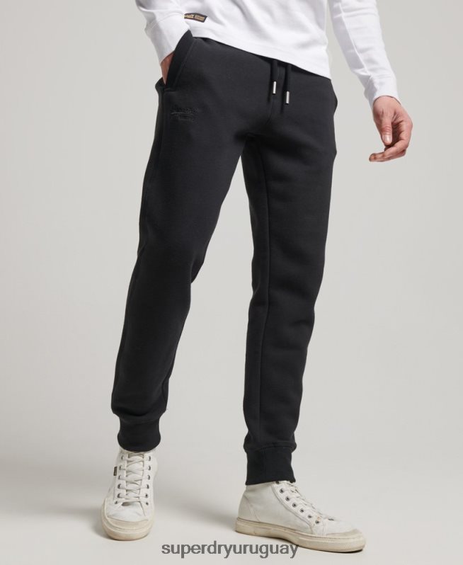 uy Superdry hombres joggers con logo bordado vintage negro DT2N8Z105 ropa