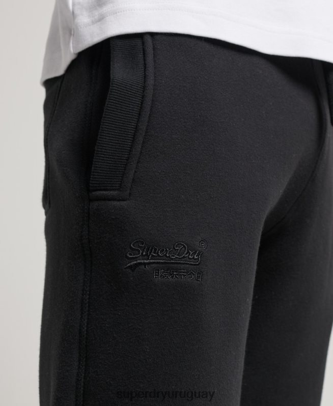 uy Superdry hombres joggers con logo bordado vintage negro DT2N8Z105 ropa