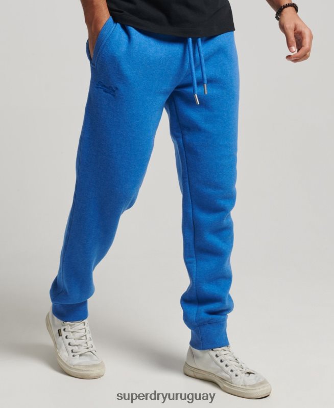 uy Superdry hombres joggers de algodón orgánico con logo vintage bordado azul DT2N8Z6371 ropa