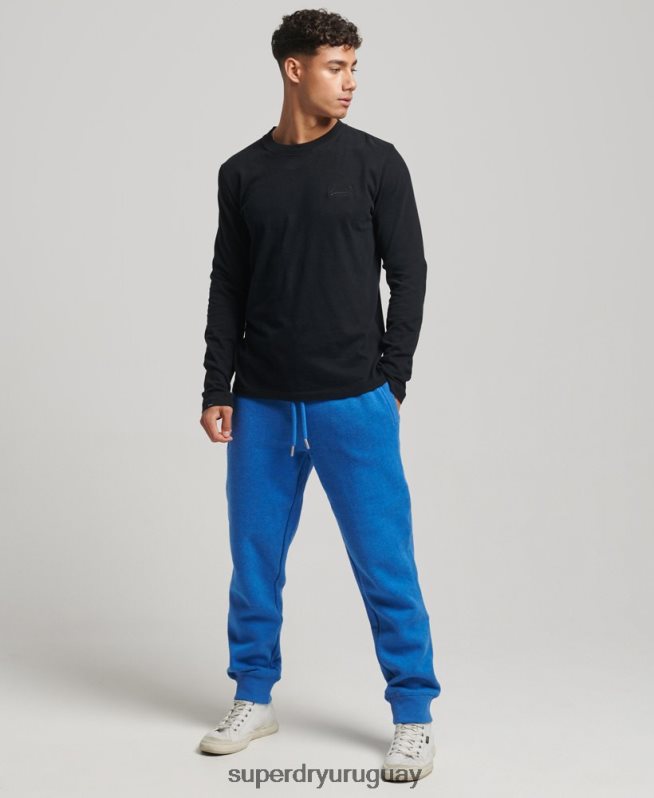 uy Superdry hombres joggers de algodón orgánico con logo vintage bordado azul DT2N8Z6371 ropa