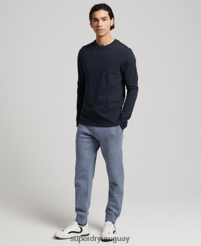 uy Superdry hombres joggers de algodón orgánico con logo vintage bordado azul DT2N8Z6380 ropa