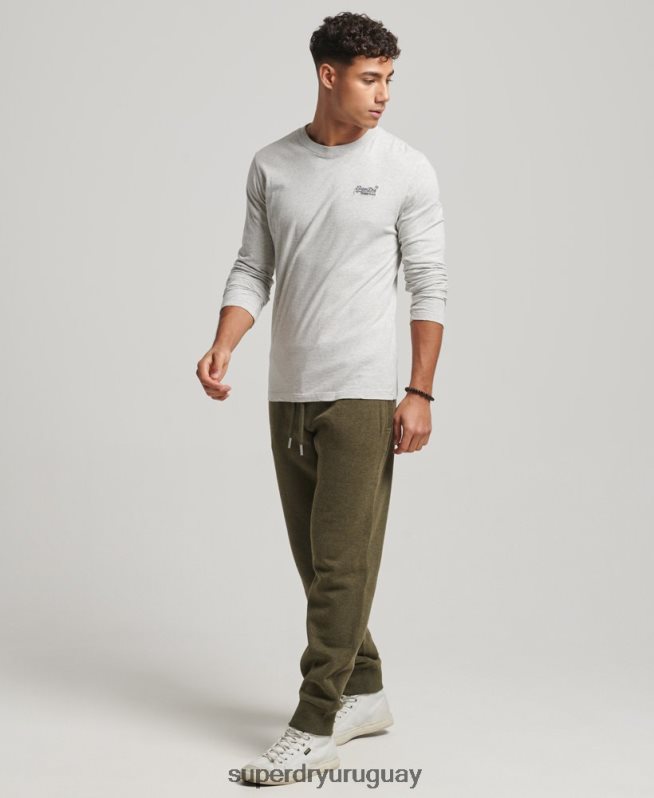 uy Superdry hombres joggers de algodón orgánico con logo vintage bordado caqui DT2N8Z6372 ropa