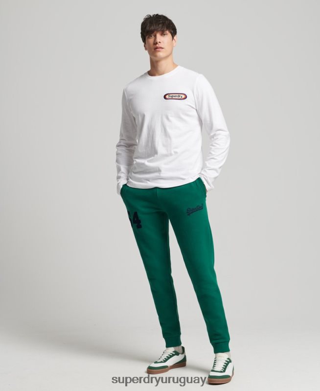 uy Superdry hombres joggers universitarios con logo vintage verde DT2N8Z6385 ropa