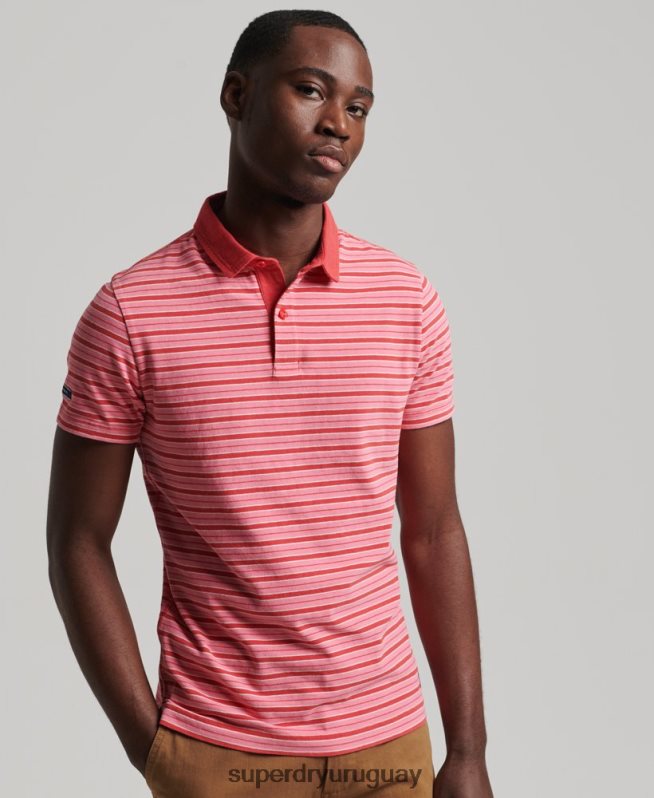 uy Superdry hombres polo academy de algodón orgánico con rayas rojo DT2N8Z6501 ropa