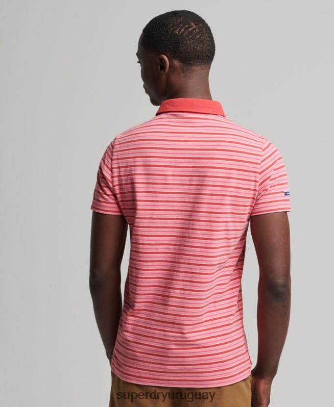 uy Superdry hombres polo academy de algodón orgánico con rayas rojo DT2N8Z6501 ropa