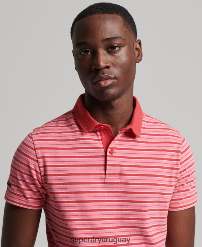 uy Superdry hombres polo academy de algodón orgánico con rayas rojo DT2N8Z6501 ropa