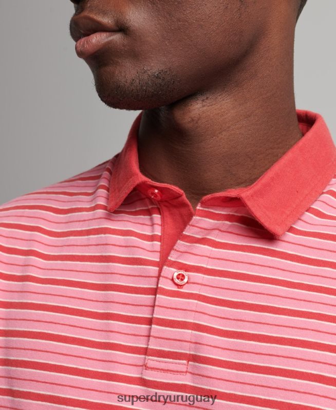 uy Superdry hombres polo academy de algodón orgánico con rayas rojo DT2N8Z6501 ropa