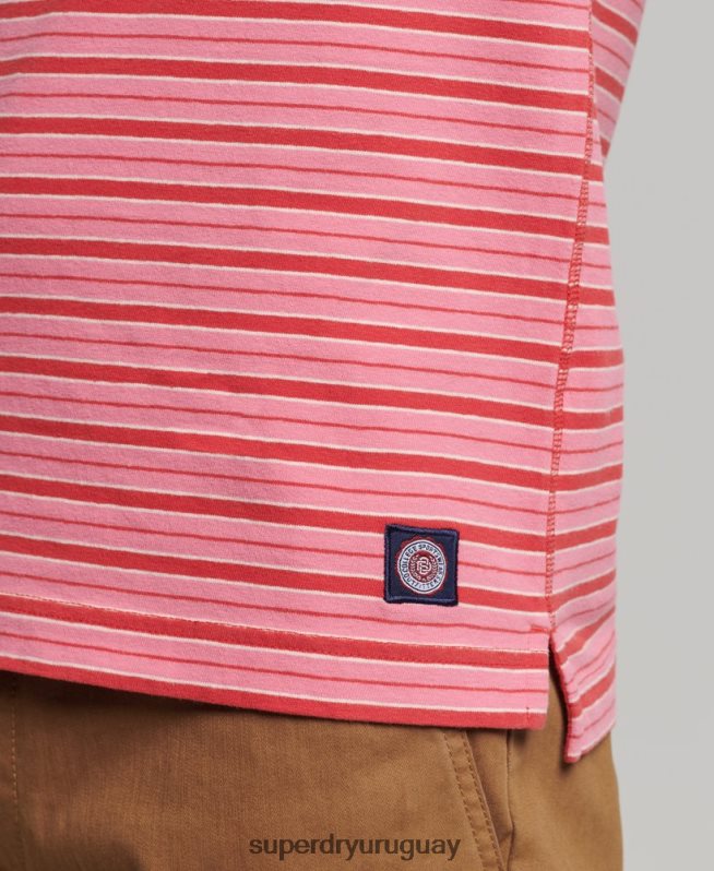 uy Superdry hombres polo academy de algodón orgánico con rayas rojo DT2N8Z6501 ropa