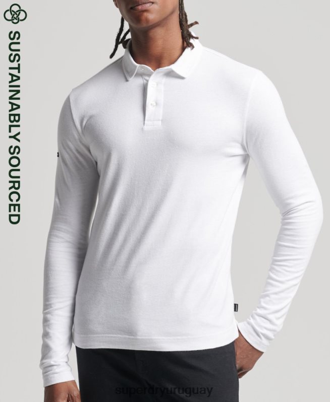 uy Superdry hombres polo de manga larga de algodón orgánico studios blanco DT2N8Z6461 ropa