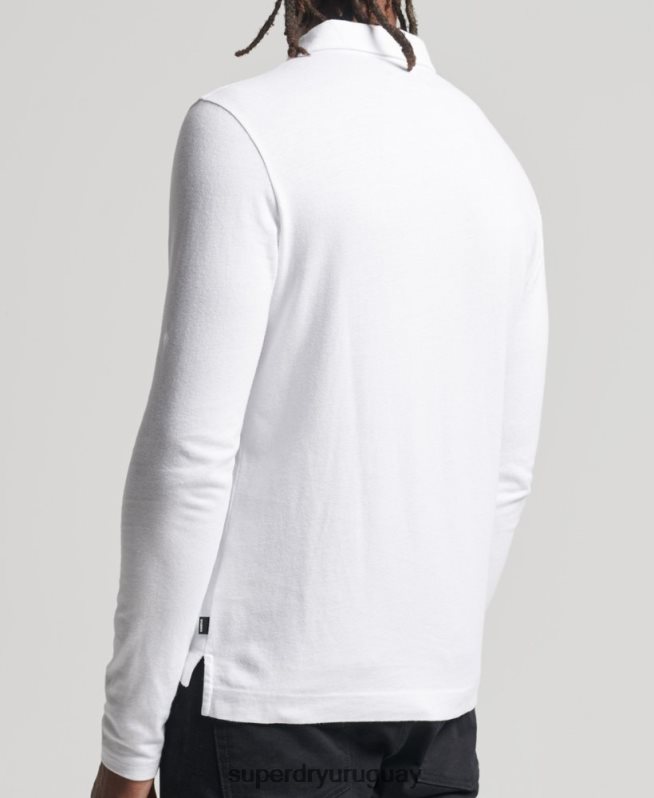 uy Superdry hombres polo de manga larga de algodón orgánico studios blanco DT2N8Z6461 ropa