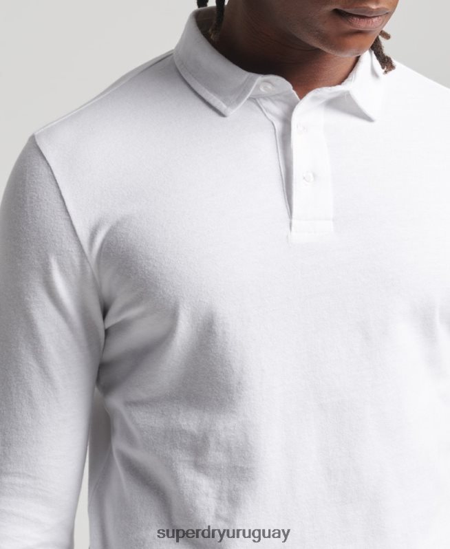 uy Superdry hombres polo de manga larga de algodón orgánico studios blanco DT2N8Z6461 ropa