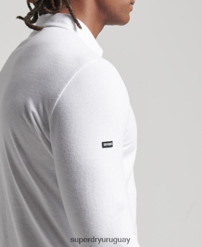uy Superdry hombres polo de manga larga de algodón orgánico studios blanco DT2N8Z6461 ropa