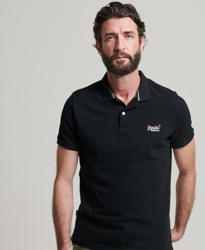 uy Superdry hombres polo de piqué clásico negro DT2N8Z36 ropa