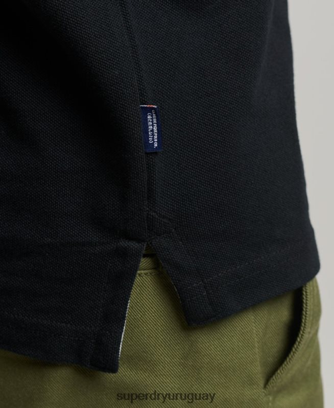 uy Superdry hombres polo de piqué clásico negro DT2N8Z36 ropa