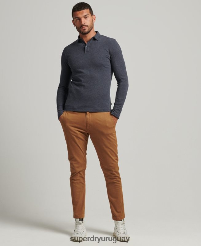 uy Superdry hombres polo de punto de algodón de manga larga Armada DT2N8Z6448 ropa