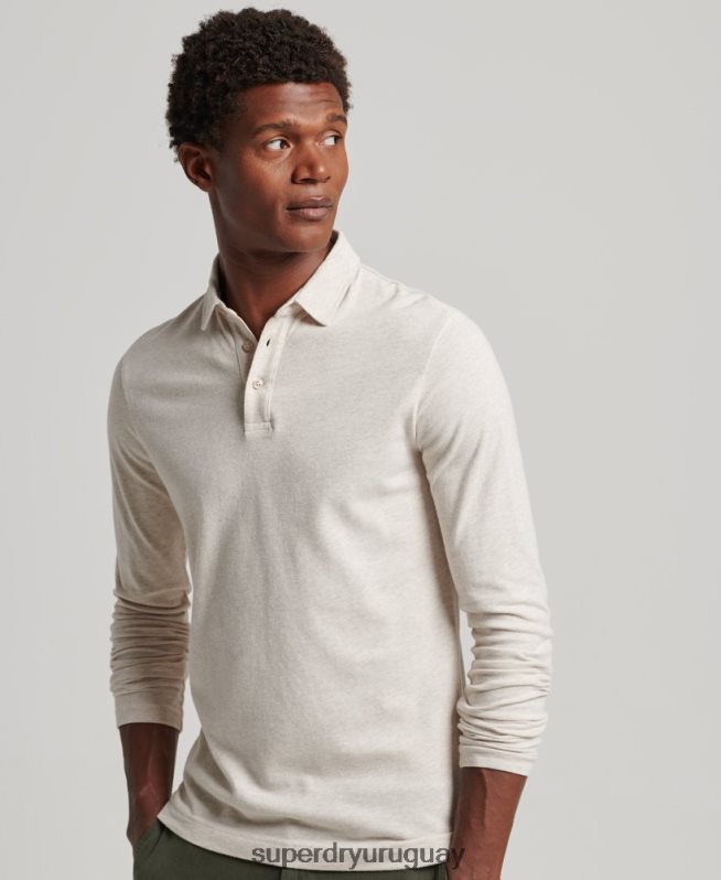 uy Superdry hombres polo de punto de algodón de manga larga beige DT2N8Z6460 ropa