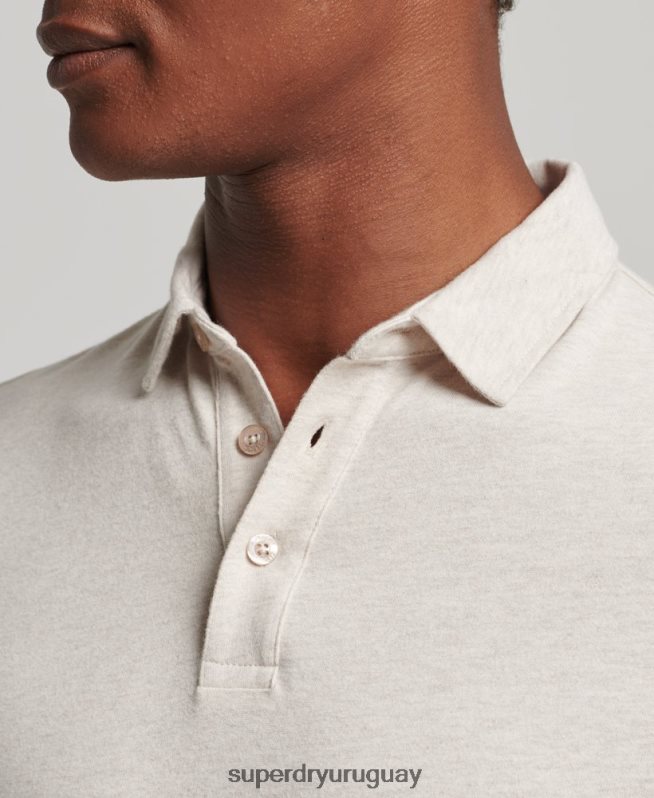uy Superdry hombres polo de punto de algodón de manga larga beige DT2N8Z6460 ropa