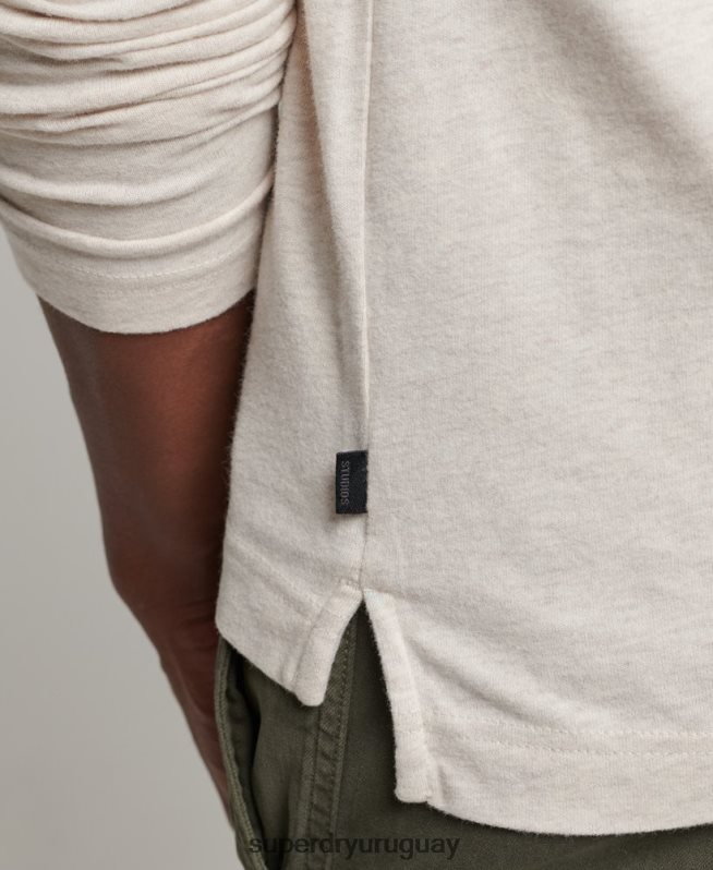 uy Superdry hombres polo de punto de algodón de manga larga beige DT2N8Z6460 ropa
