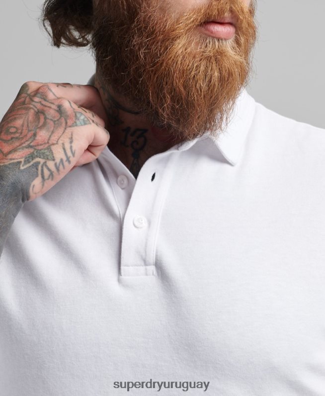 uy Superdry hombres polo de punto de algodón de manga larga blanco DT2N8Z6360 ropa